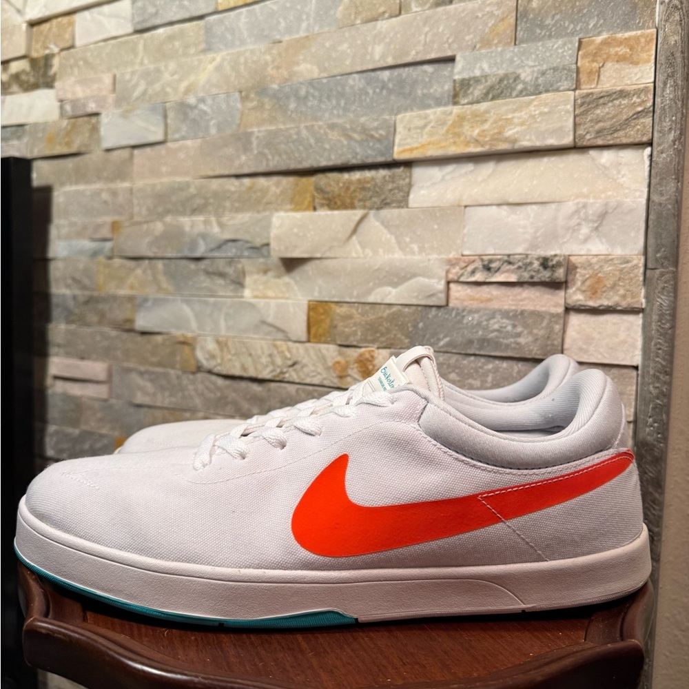 Men Sz 12 Nike Eric Keston Signature Edition White Orange Aqua Shoes Sneaker EUC